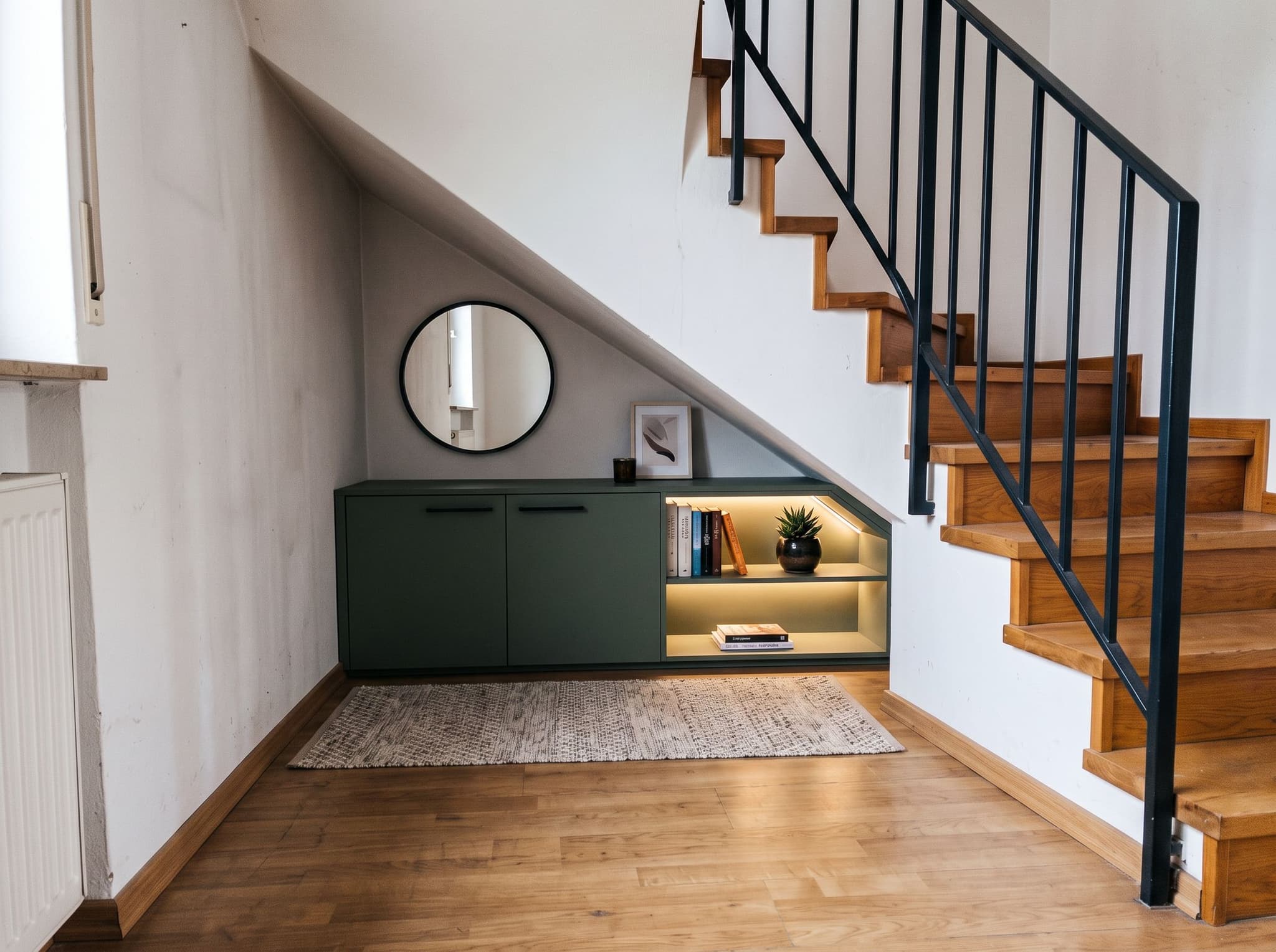 Die tote Ecke unter der Treppe – nachher, gestaltet mit dem KI Raumplaner im Stil Modern