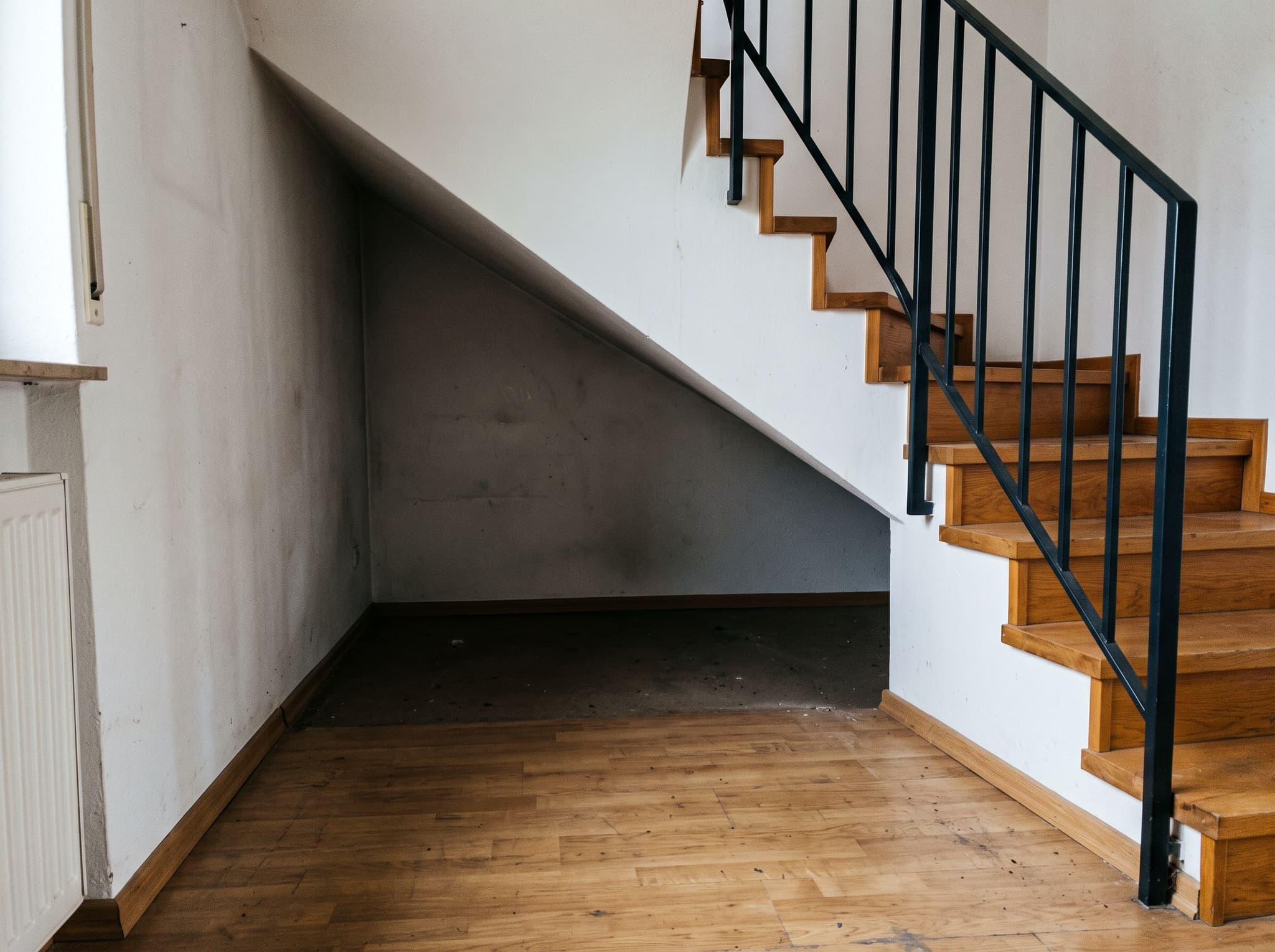 Die tote Ecke unter der Treppe – vorher, unbearbeitetes Foto